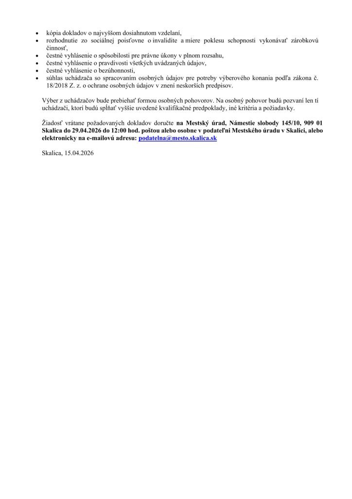 Oznámenie o&nbsp;voľnom pracovnom mieste - operátor kamer.systému - 2.str